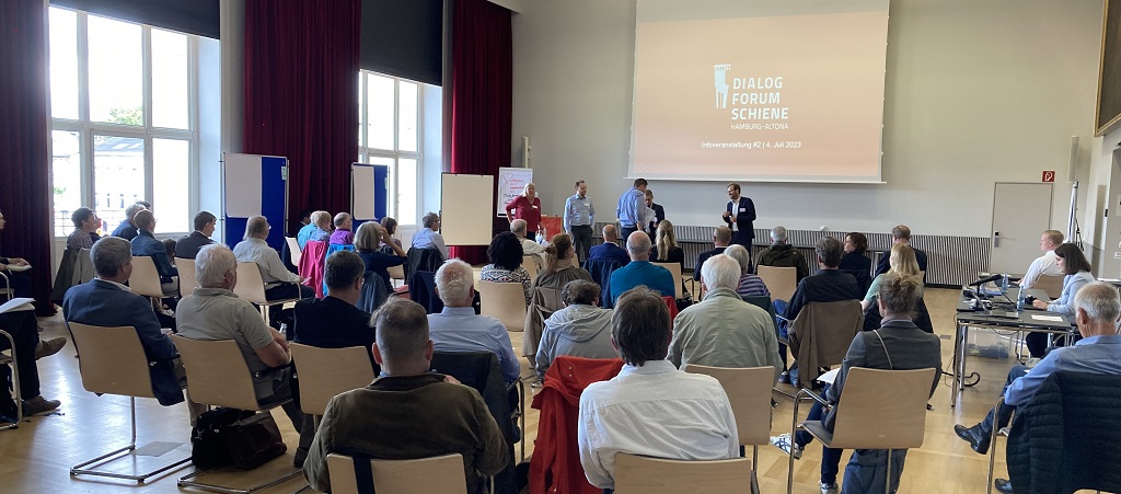 Viele Menschen sitzen mit dem Rücken zur Kamera und schauen nach vorne